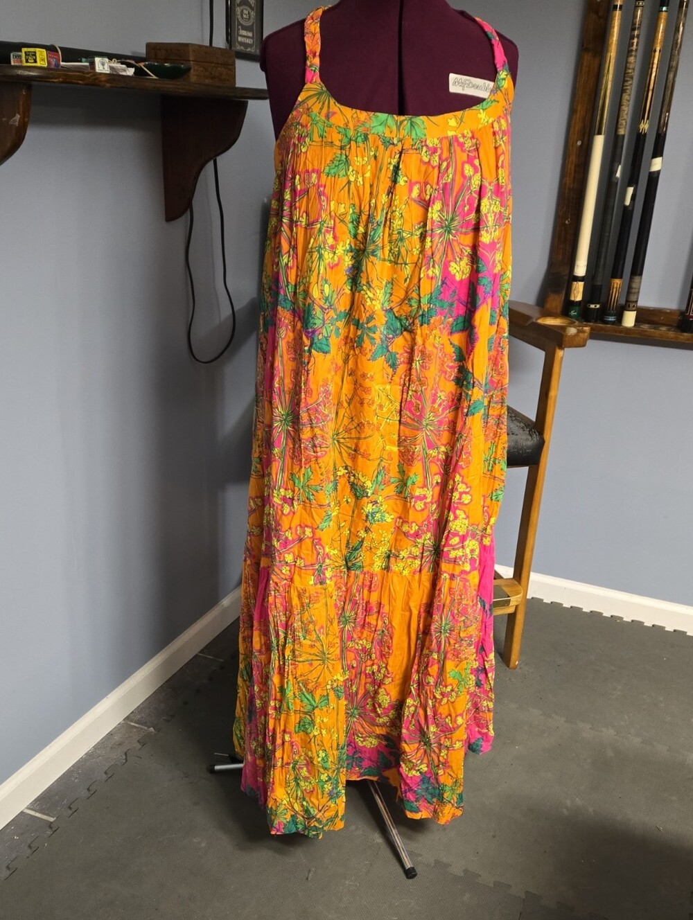 Anthropologie Bright Orange Floral Maxi Skirt with Pink Accents